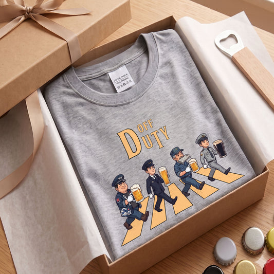 OFF DUTY | 制服戦隊 仕事終わりの一杯 ビール ロック名盤オマージュ グラフィック 長袖Tシャツ【おもしろ雑貨・普段着・宴会芸・ユニセックス・ギフトに最適】
