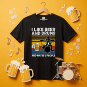 「I LIKE BEER AND DRUMS」ビール&ドラムが好きTシャツ