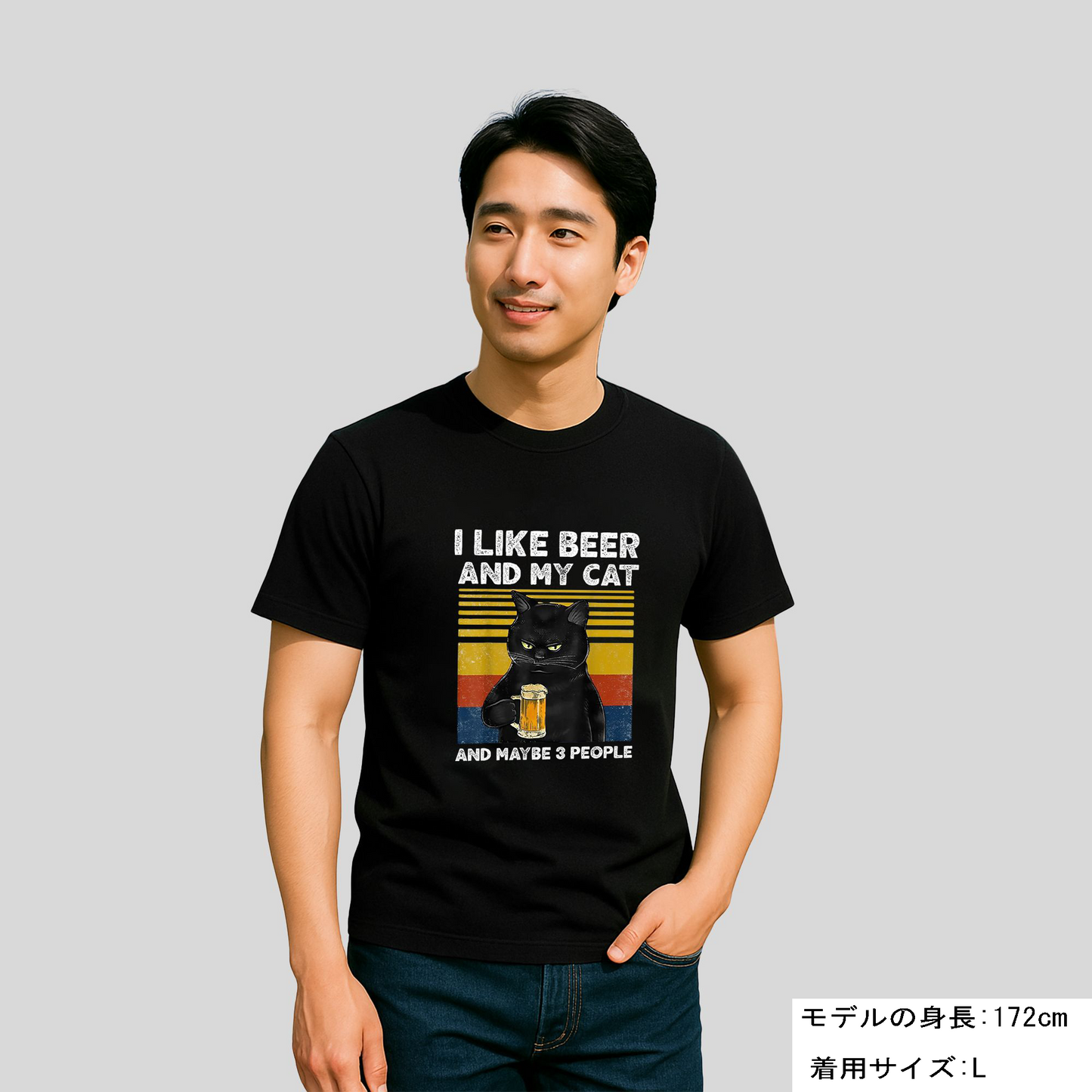 「I LIKE BEER AND MY CAT 」誕生日プレゼントにも最適!居酒屋・飲み会で話題の面白tシャツ|日本酒・ビール・焼酎・ウイスキー好きにおすすめ