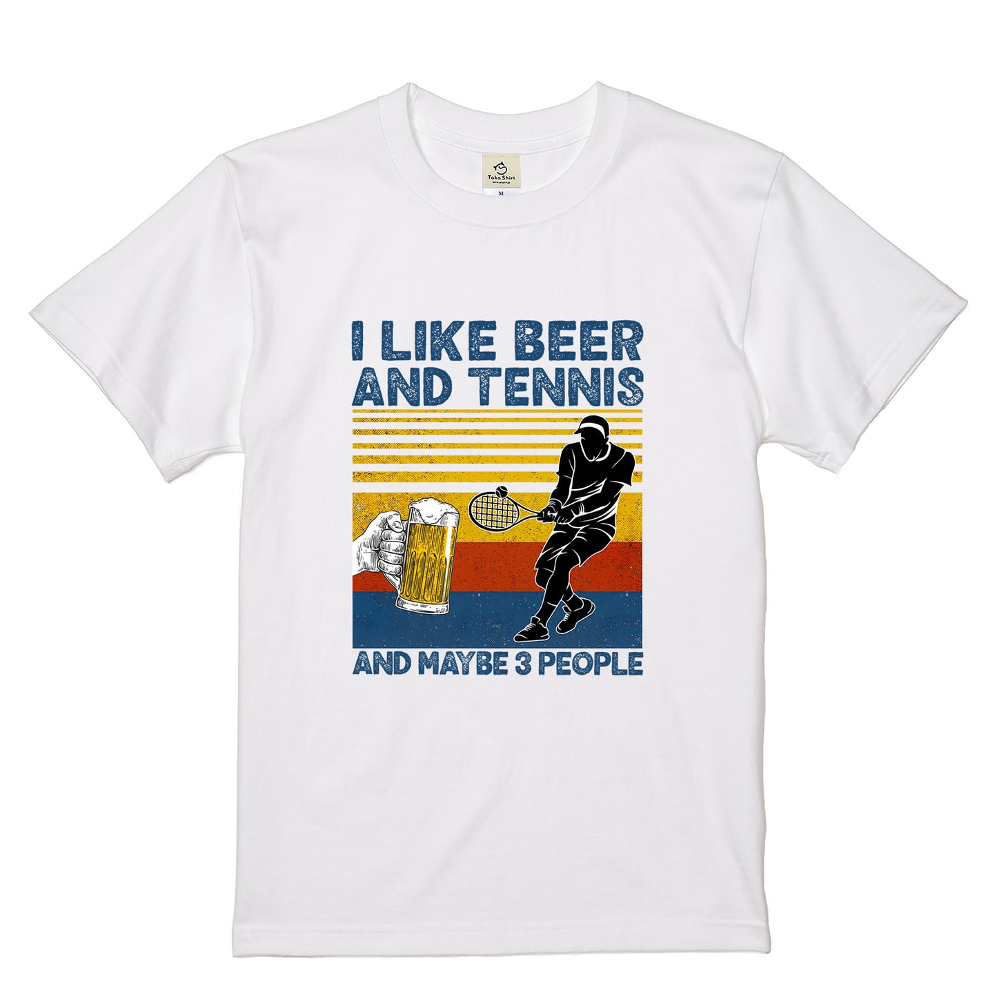 「I LIKE BEER AND MY TENNIS」ビール&キャンプが好きTシャツ