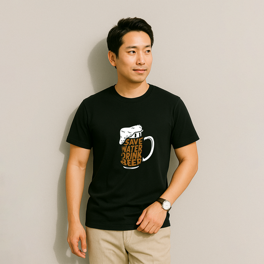 「 Save Water Drink Beer - ビールは水分補給」誕生日プレゼントにも最適!居酒屋・飲み会で話題の面白tシャツ|日本酒・ビール・焼酎・ウイスキー好きにおすすめ