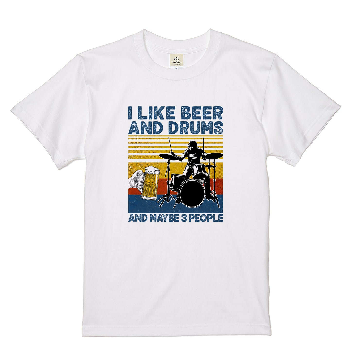 「I LIKE BEER AND MY DRUMS」ビール&キャンプが好きTシャツ