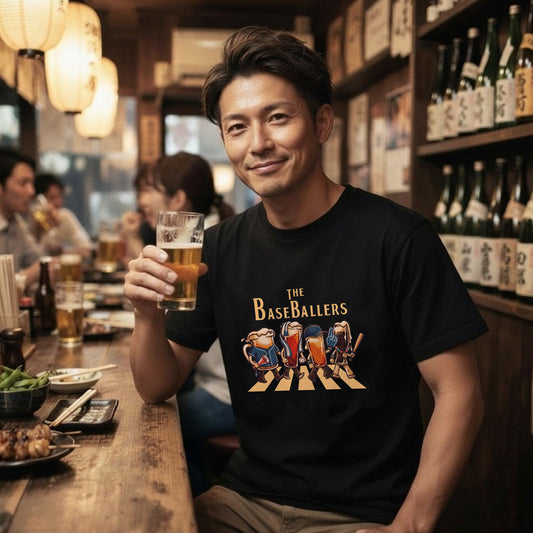 THE BASEBALLERS W | ビールたちの全力応援 横断歩道 面白Tシャツ【野球ファン・父の日ギフトに最適】