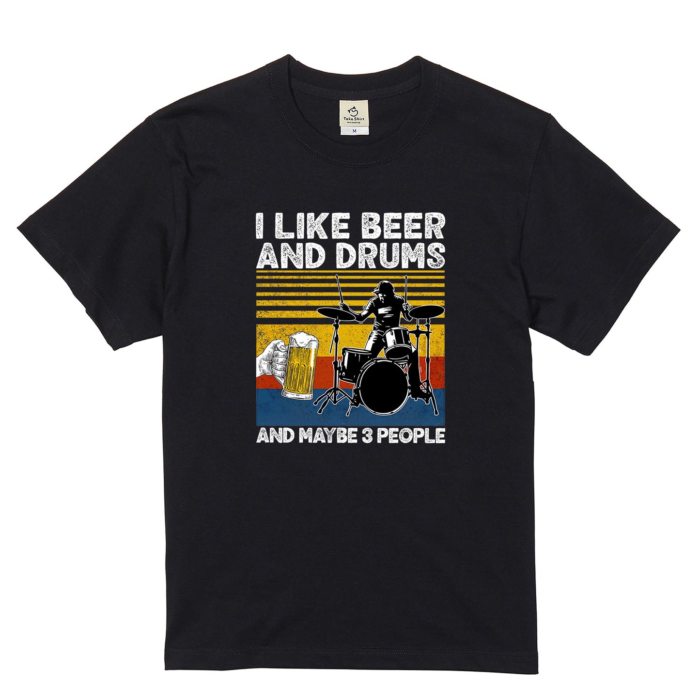 「I LIKE BEER AND DRUMS」ビール&ドラムが好きTシャツ