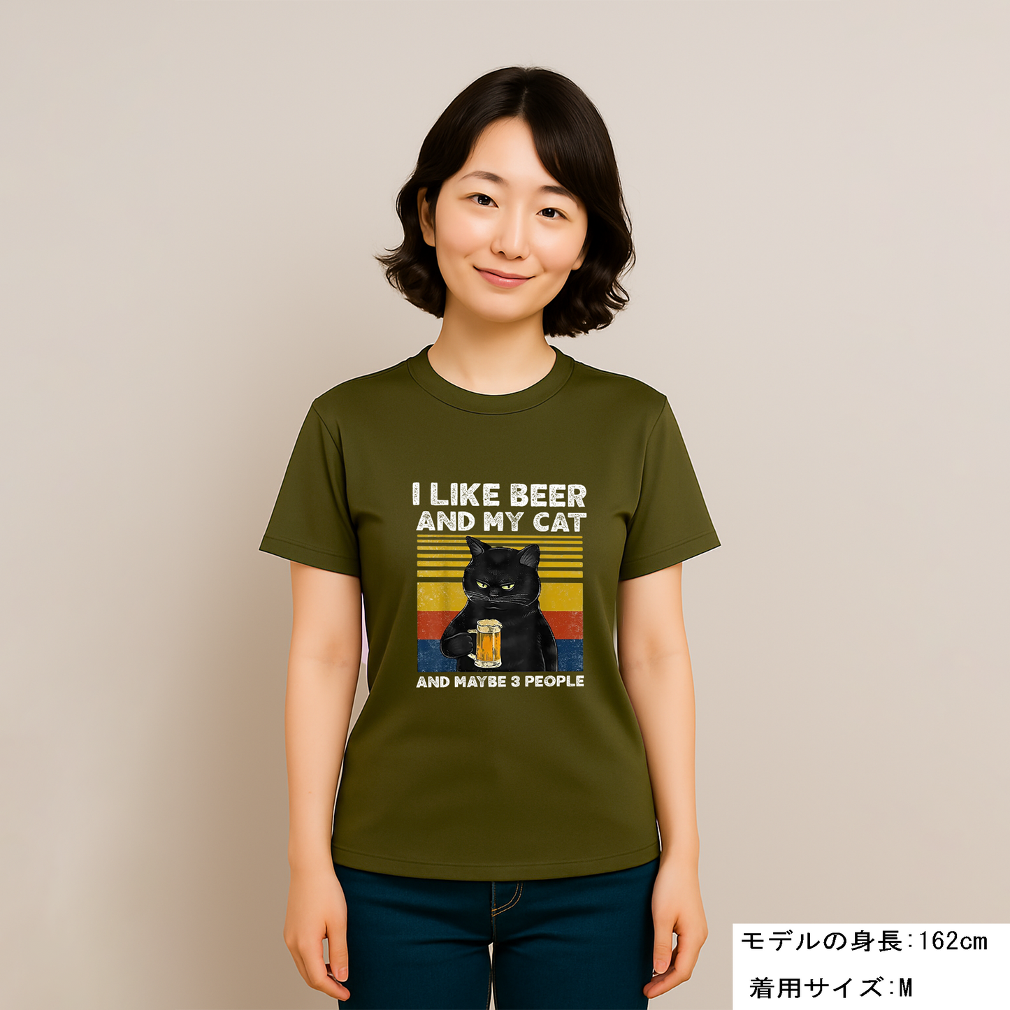 「I LIKE BEER AND MY CAT 」誕生日プレゼントにも最適!居酒屋・飲み会で話題の面白tシャツ|日本酒・ビール・焼酎・ウイスキー好きにおすすめ