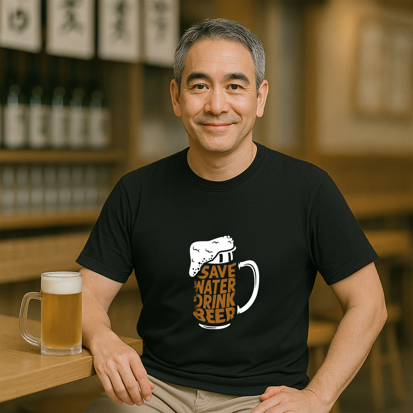 「 Save Water Drink Beer - ビールは水分補給」誕生日プレゼントにも最適!居酒屋・飲み会で話題の面白tシャツ|日本酒・ビール・焼酎・ウイスキー好きにおすすめ