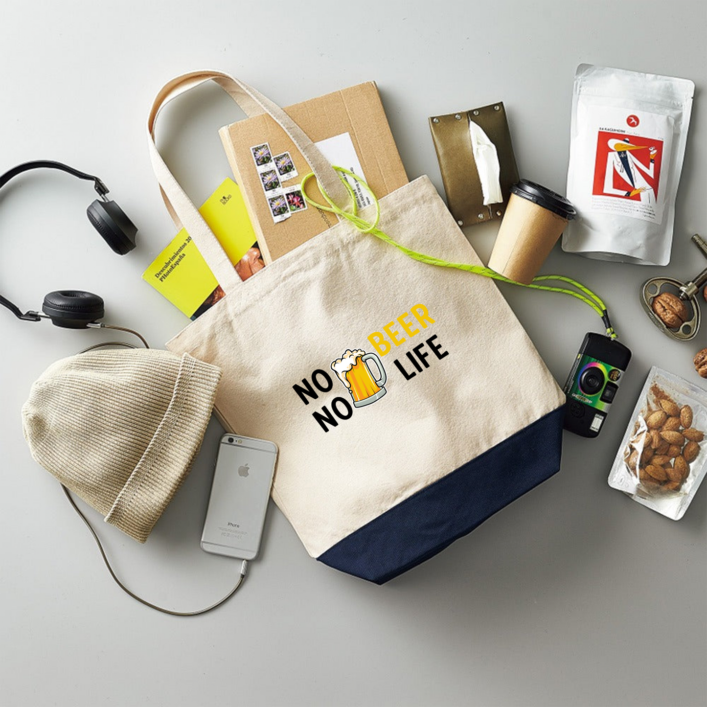 「 NO BEER NO LIFE 」誕生日プレゼントにも最適!居酒屋・飲み会で話題の面白トートバッグ|日本酒・ビール・焼酎・ウイスキー好きにおすすめ