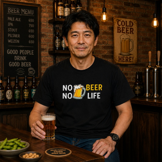 NO BEER NO LIFE|飲み会でウケる面白Tシャツ【誕生日ギフトに最適】