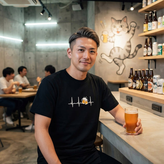 「ビールのハートビート」誕生日プレゼントにも最適!居酒屋・飲み会で話題の面白tシャツ|日本酒・ビール・焼酎・ウイスキー好きにおすすめ