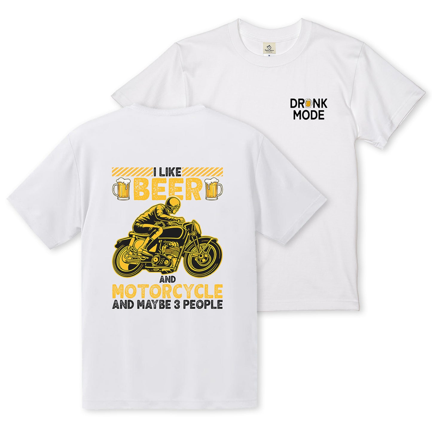 「I LIKE BEER AND MOTOR」ビール&オートバイクが好き Tシャツ