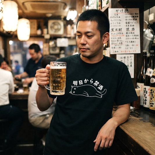 「明日から禁酒」誕生日プレゼントにも最適!居酒屋・飲み会で話題の面白tシャツ|日本酒・ビール・焼酎・ウイスキー好きにおすすめ