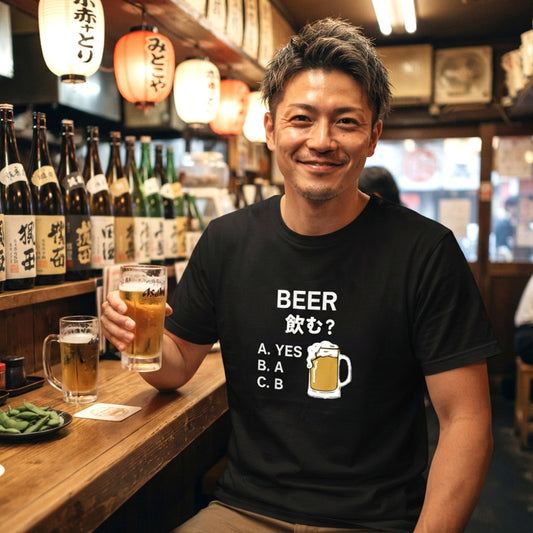 「BEER飲む?」誕生日プレゼントにも最適!居酒屋・飲み会で話題の面白tシャツ|日本酒・ビール・焼酎・ウイスキー好きにおすすめ