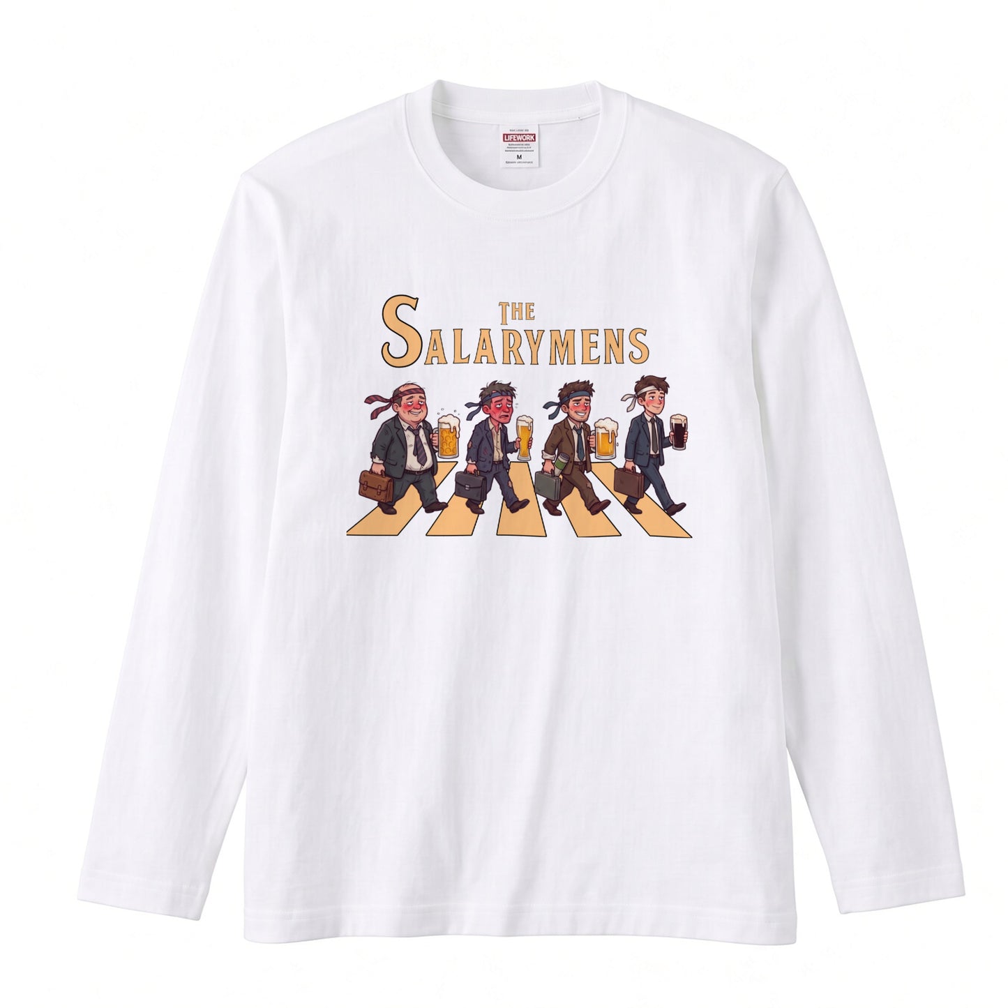 THE SALARYMENS | サラリーマンズ | ほろ酔い 社畜 横断歩道 パロディ ネクタイ巻き イラスト ロングTシャツ【おもしろ・飲み仲間・父の日・歓送迎会・プレゼントに最適】