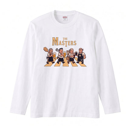 THE MASTERS | ザ・マスターズ | 居酒屋 大将 料理長 乾杯 ビール 横断歩道 パロディ イラスト ロングTシャツ【おもしろ・飲食業・賄い・父の日・開店祝い・プレゼントに最適】