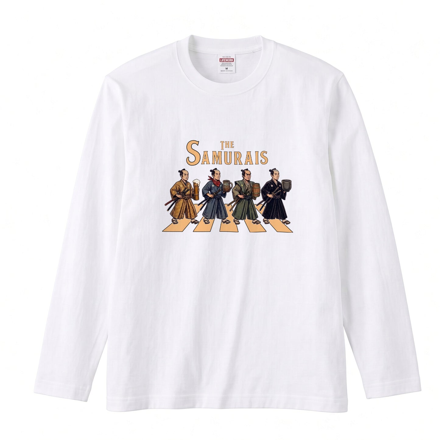 THE SAMURAIS | 侍たちの宴 乾杯酒 ロック名盤オマージュ グラフィック 長袖Tシャツ【おもしろ雑貨・普段着・宴会・ユニセックス・ギフトに最適】