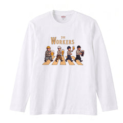 THE WORKERS | 職人 乾杯 おもしろ パロディ イラスト ビール レトロ 長袖Tシャツ【現場系・飲み会・宴会・ルームウェア・ギフト】