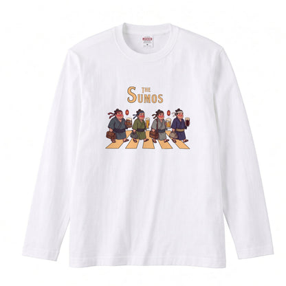 THE SUMOS | 浴衣姿 お相撲さん 乾杯ビール ロック名盤オマージュ グラフィック 長袖Tシャツ【おもしろ雑貨・普段着・宴会・ユニセックス・ギフトに最適】
