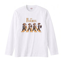 THE FARMES | 収穫の宴 ビール 農業 菅笠 ロック名盤オマージュ グラフィック 長袖Tシャツ【おもしろ雑貨・作業着・普段着・ユニセックス・ギフトに最適】
