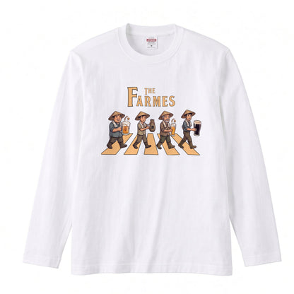 THE FARMES | 収穫の宴 ビール 農業 菅笠 ロック名盤オマージュ グラフィック 長袖Tシャツ【おもしろ雑貨・作業着・普段着・ユニセックス・ギフトに最適】