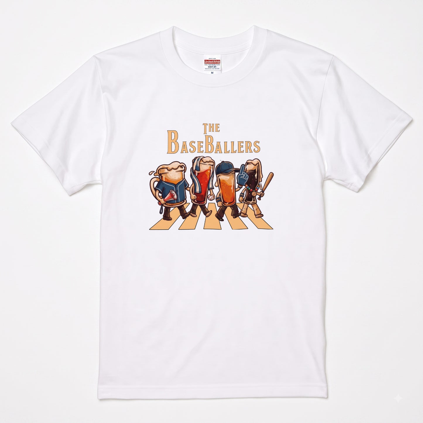 THE BASEBALLERS W | ビールたちの全力応援 横断歩道 面白Tシャツ【野球ファン・父の日ギフトに最適】