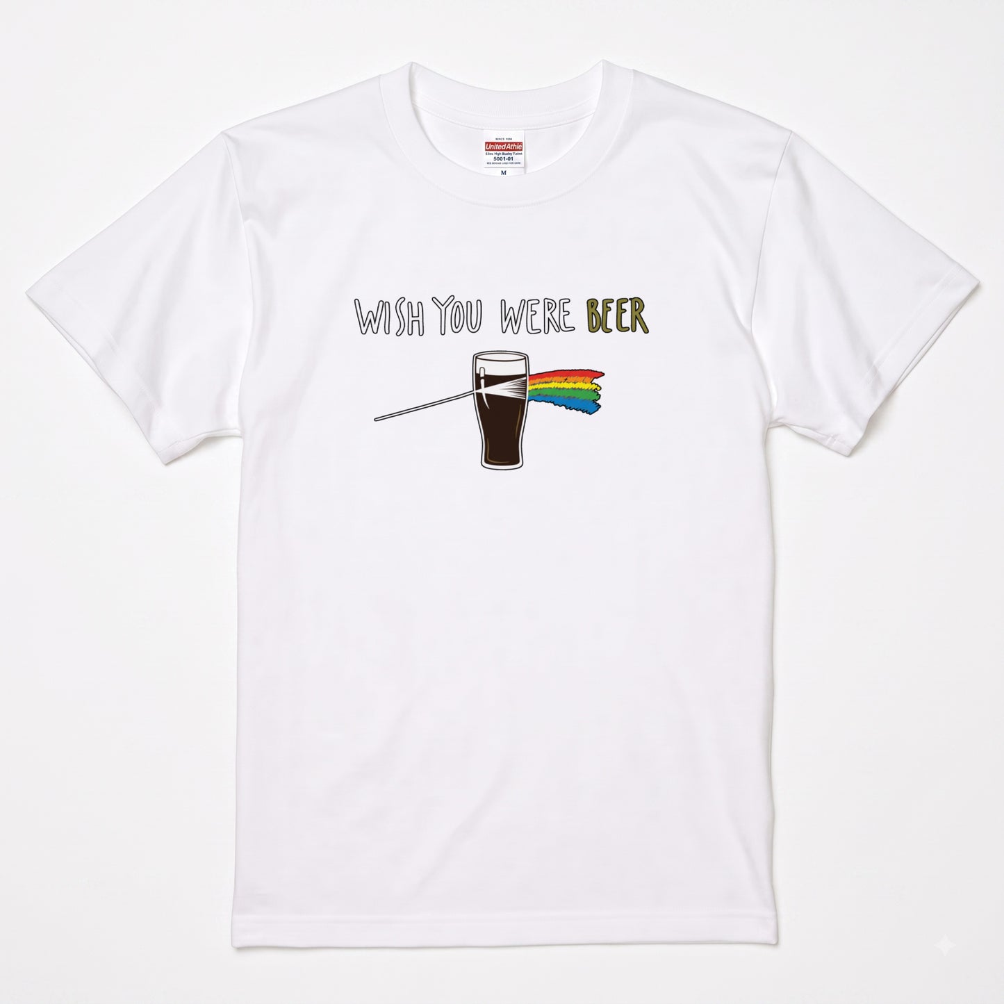 PRISM BEER | 手描き風 レトロ ロックグラフィック ビールグラス カジュアル Tシャツ【おもしろTシャツ・普段着・ストリート・ユニセックス・ギフトに最適】