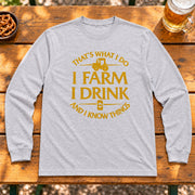 Farmer Drinking Wisdom 農業とお酒のユーモアデザイン | 長袖Tシャツ | フロントのみプリント
