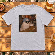 Pomeranian Drinking Beer サングラス姿でビールを楽しむ犬 Tシャツ｜フロントプリント