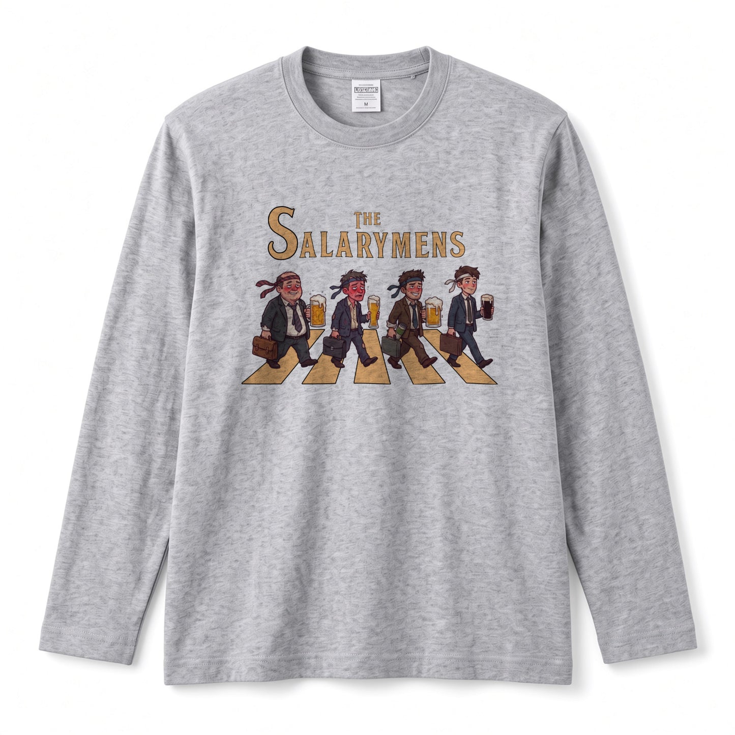 THE SALARYMENS | サラリーマンズ | ほろ酔い 社畜 横断歩道 パロディ ネクタイ巻き イラスト ロングTシャツ【おもしろ・飲み仲間・父の日・歓送迎会・プレゼントに最適】