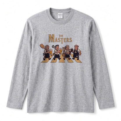 THE MASTERS | ザ・マスターズ | 居酒屋 大将 料理長 乾杯 ビール 横断歩道 パロディ イラスト ロングTシャツ【おもしろ・飲食業・賄い・父の日・開店祝い・プレゼントに最適】