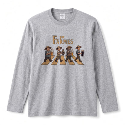 THE FARMES | 収穫の宴 ビール 農業 菅笠 ロック名盤オマージュ グラフィック 長袖Tシャツ【おもしろ雑貨・作業着・普段着・ユニセックス・ギフトに最適】