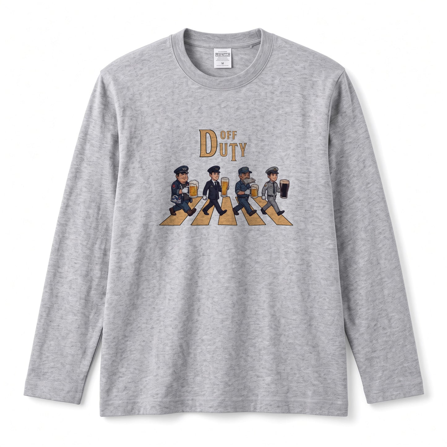 OFF DUTY | 制服戦隊 仕事終わりの一杯 ビール ロック名盤オマージュ グラフィック 長袖Tシャツ【おもしろ雑貨・普段着・宴会芸・ユニセックス・ギフトに最適】
