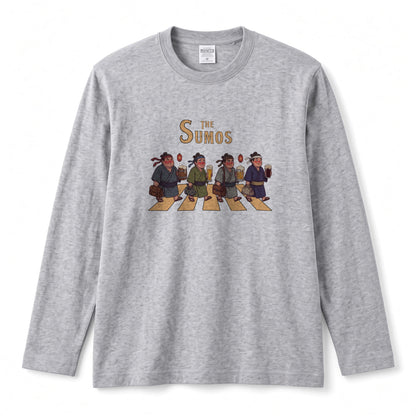 THE SUMOS | 浴衣姿 お相撲さん 乾杯ビール ロック名盤オマージュ グラフィック 長袖Tシャツ【おもしろ雑貨・普段着・宴会・ユニセックス・ギフトに最適】