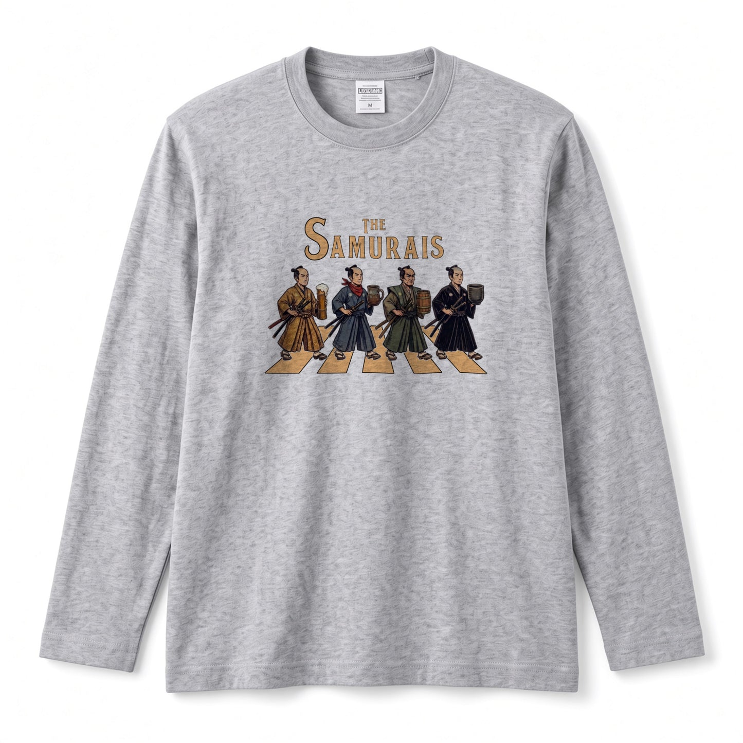 THE SAMURAIS | 侍たちの宴 乾杯酒 ロック名盤オマージュ グラフィック 長袖Tシャツ【おもしろ雑貨・普段着・宴会・ユニセックス・ギフトに最適】