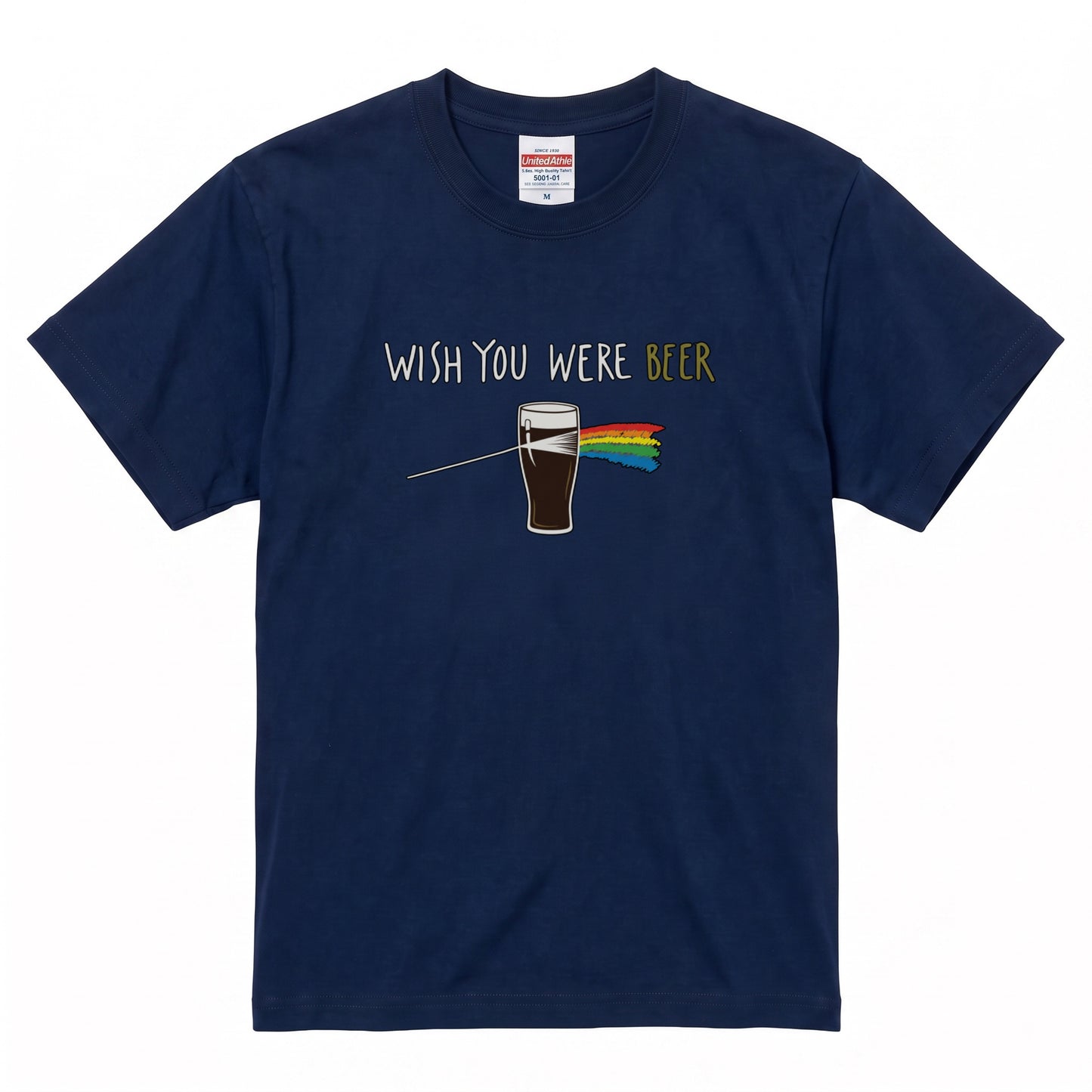 PRISM BEER | 手描き風 レトロ ロックグラフィック ビールグラス カジュアル Tシャツ【おもしろTシャツ・普段着・ストリート・ユニセックス・ギフトに最適】