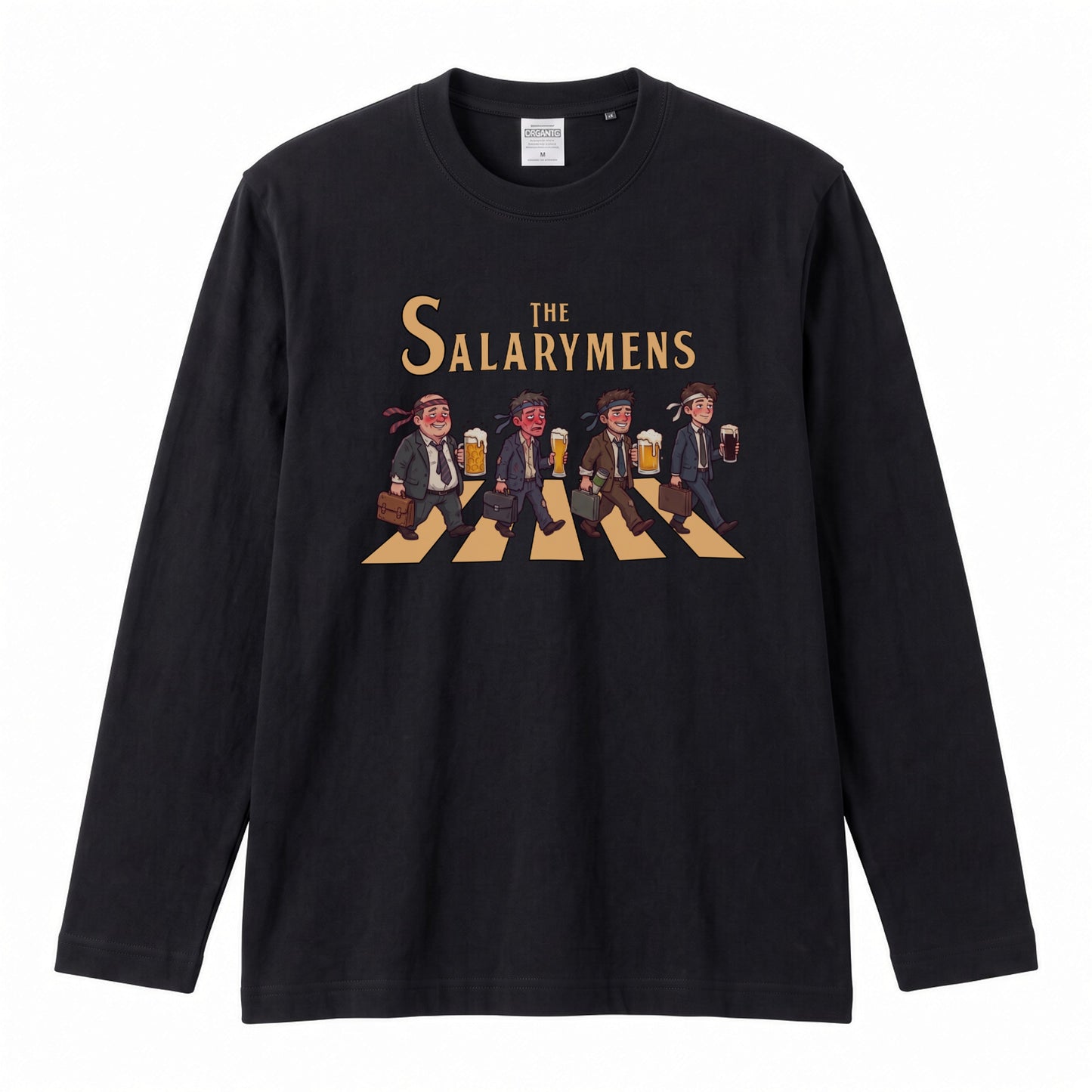 THE SALARYMENS | サラリーマンズ | ほろ酔い 社畜 横断歩道 パロディ ネクタイ巻き イラスト ロングTシャツ【おもしろ・飲み仲間・父の日・歓送迎会・プレゼントに最適】