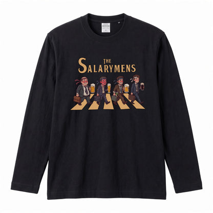 THE SALARYMENS | サラリーマンズ | ほろ酔い 社畜 横断歩道 パロディ ネクタイ巻き イラスト ロングTシャツ【おもしろ・飲み仲間・父の日・歓送迎会・プレゼントに最適】