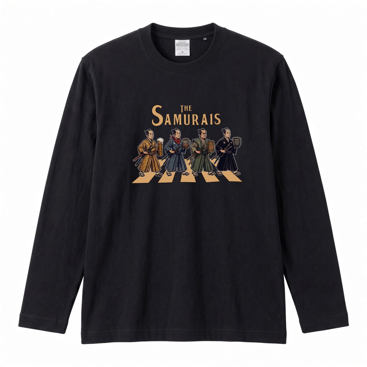THE SAMURAIS | 侍たちの宴 乾杯酒 ロック名盤オマージュ グラフィック 長袖Tシャツ【おもしろ雑貨・普段着・宴会・ユニセックス・ギフトに最適】