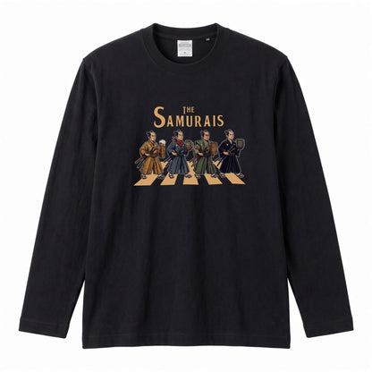 THE SAMURAIS | 侍たちの宴 乾杯酒 ロック名盤オマージュ グラフィック 長袖Tシャツ【おもしろ雑貨・普段着・宴会・ユニセックス・ギフトに最適】