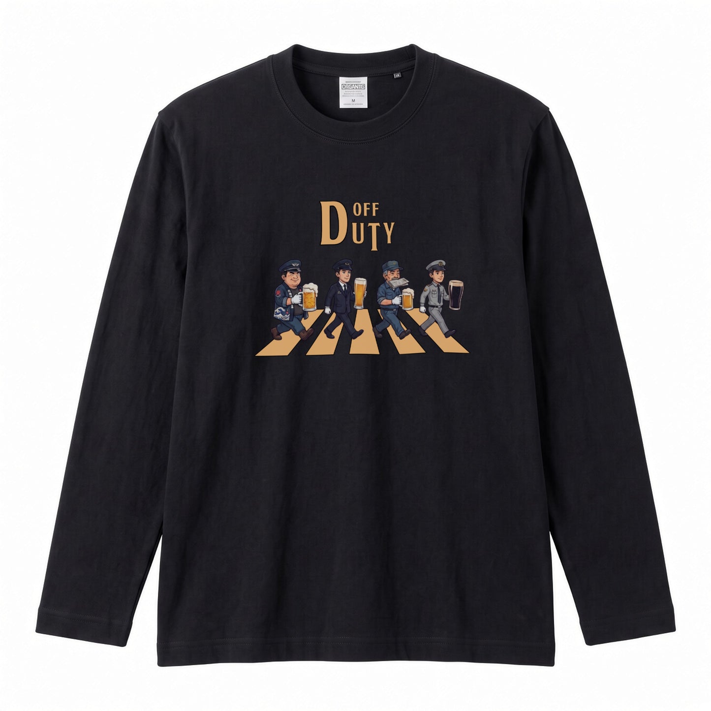 OFF DUTY | 制服戦隊 仕事終わりの一杯 ビール ロック名盤オマージュ グラフィック 長袖Tシャツ【おもしろ雑貨・普段着・宴会芸・ユニセックス・ギフトに最適】