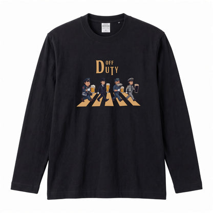 OFF DUTY | 制服戦隊 仕事終わりの一杯 ビール ロック名盤オマージュ グラフィック 長袖Tシャツ【おもしろ雑貨・普段着・宴会芸・ユニセックス・ギフトに最適】