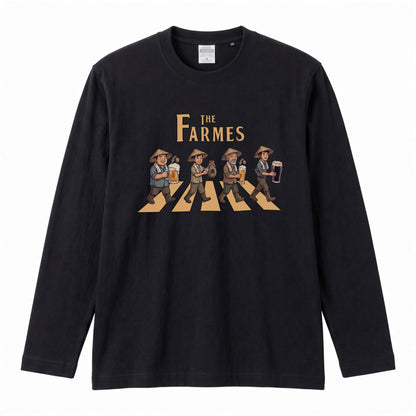 THE FARMES | 収穫の宴 ビール 農業 菅笠 ロック名盤オマージュ グラフィック 長袖Tシャツ【おもしろ雑貨・作業着・普段着・ユニセックス・ギフトに最適】