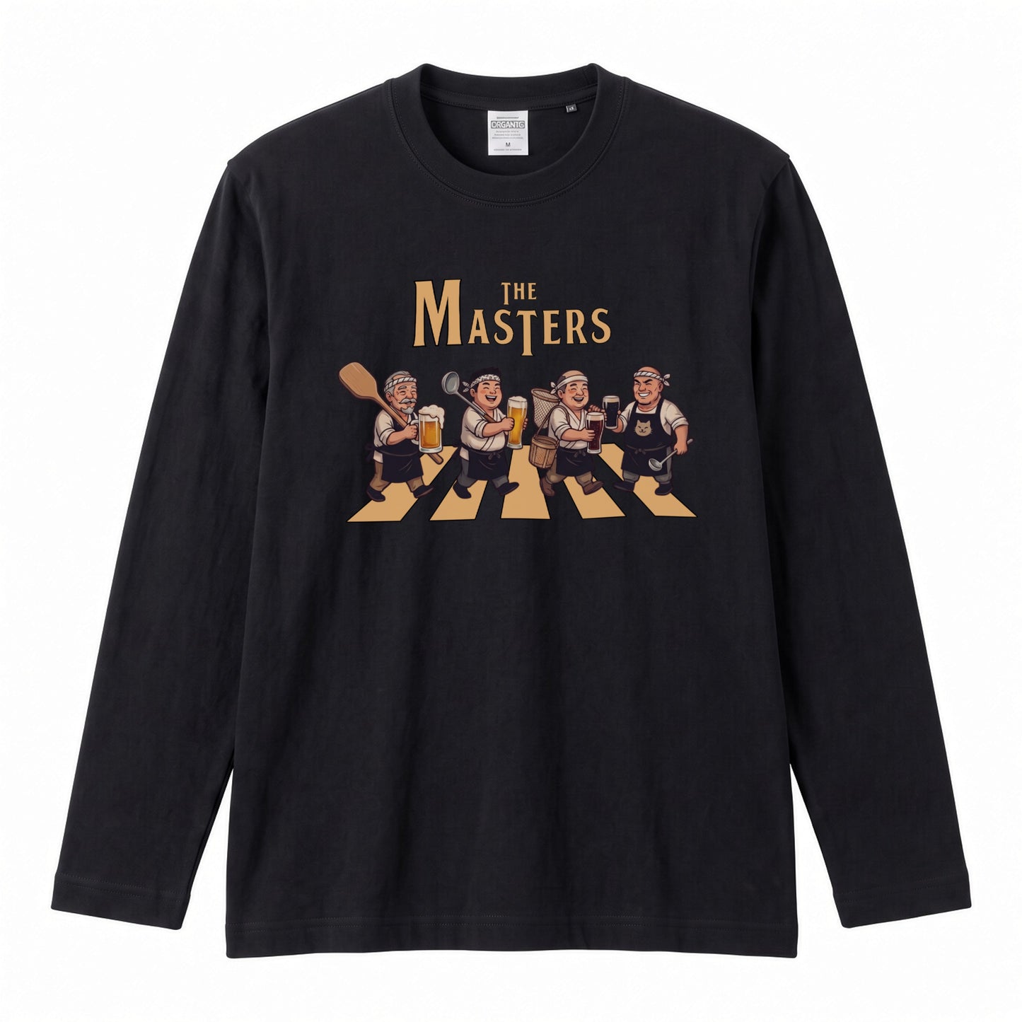 THE MASTERS | ザ・マスターズ | 居酒屋 大将 料理長 乾杯 ビール 横断歩道 パロディ イラスト ロングTシャツ【おもしろ・飲食業・賄い・父の日・開店祝い・プレゼントに最適】