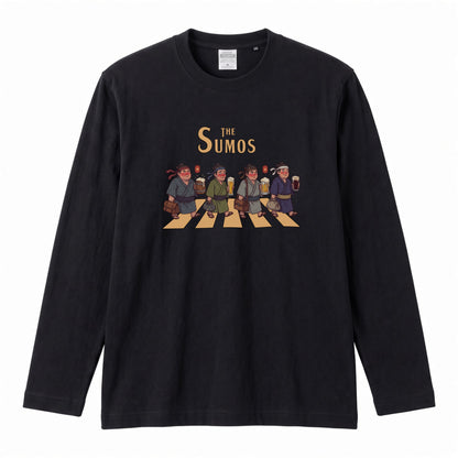 THE SUMOS | 浴衣姿 お相撲さん 乾杯ビール ロック名盤オマージュ グラフィック 長袖Tシャツ【おもしろ雑貨・普段着・宴会・ユニセックス・ギフトに最適】