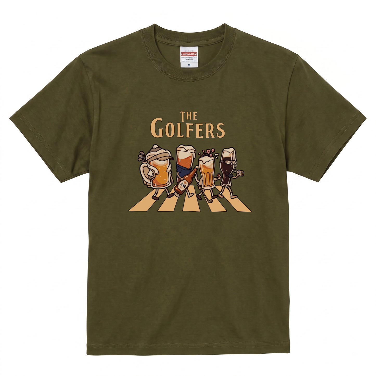 THE GOLFERS | ビールたちのゴルフ 横断歩道 面白Tシャツ【ゴルフ好き・父の日ギフトに最適】