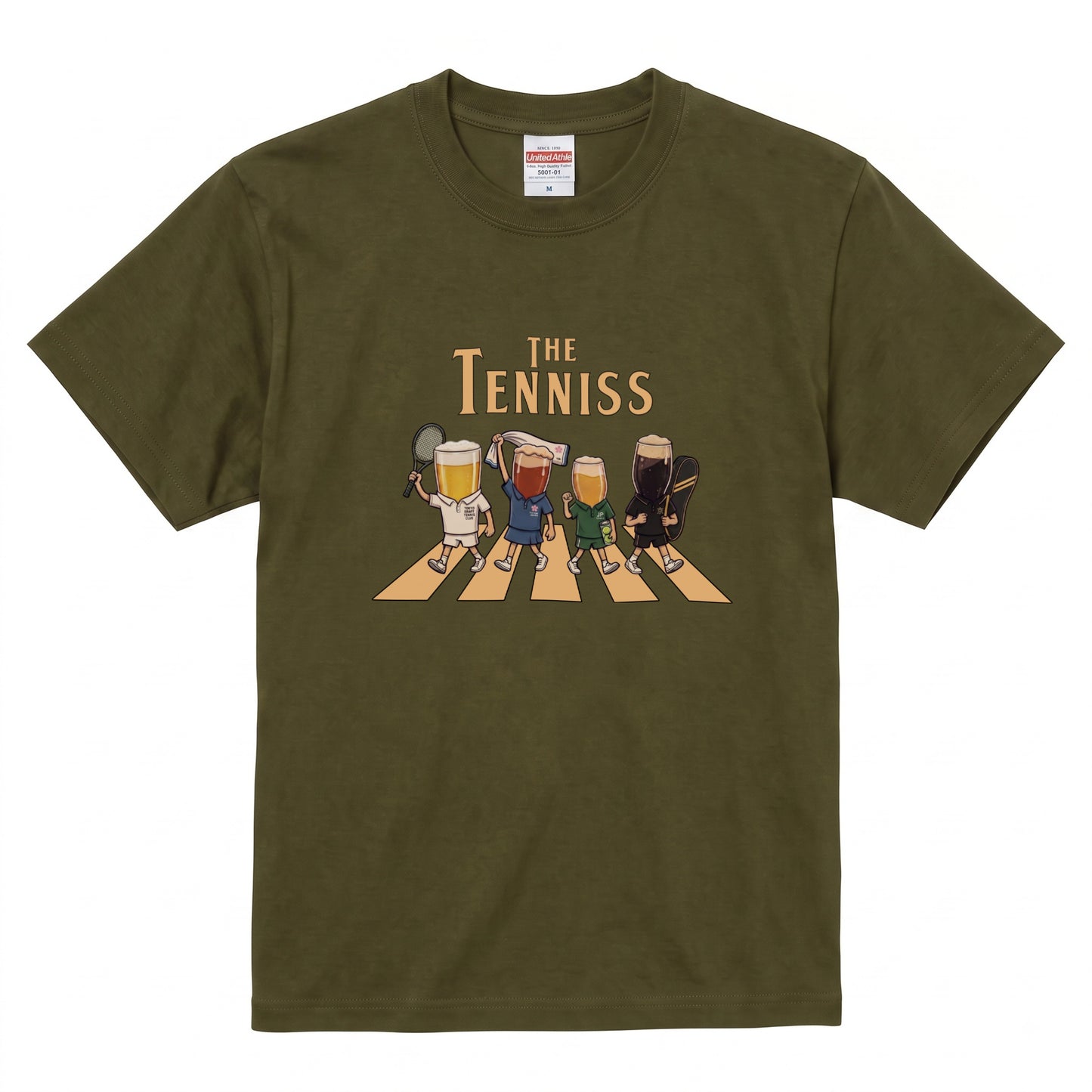 THE TENNISS | ビールたちのテニス 横断歩道 面白Tシャツ【テニス愛好家・ビール好き・ギフトに最適】