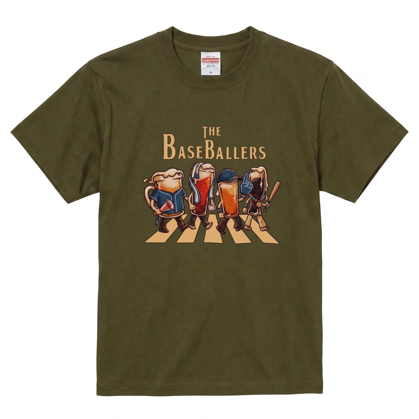 THE BASEBALLERS W | ビールたちの全力応援 横断歩道 面白Tシャツ【野球ファン・父の日ギフトに最適】