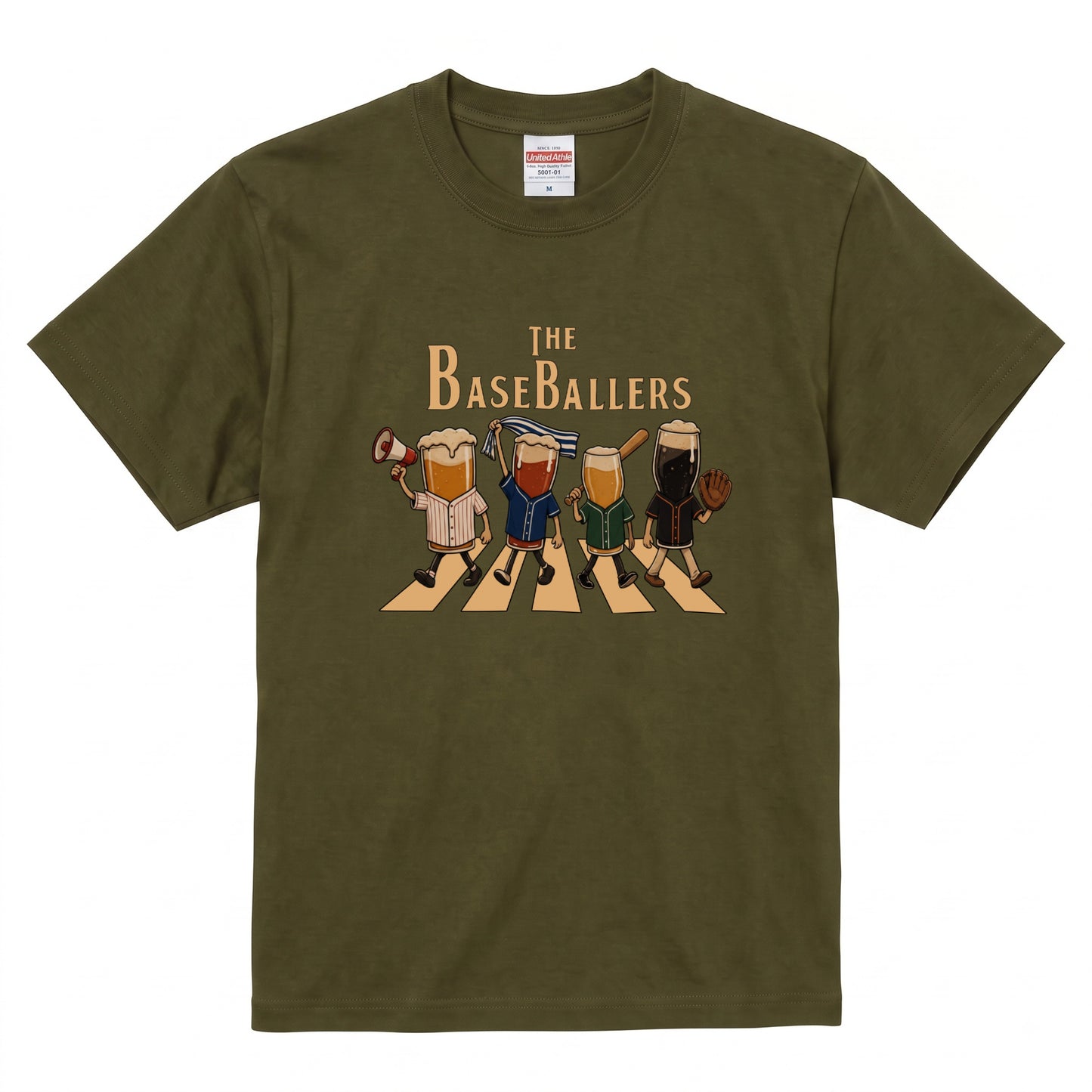 THE BASEBALLERS | 野球ビール アビーロード風パロディ 面白Tシャツ【野球観戦・ビール好き・ギフトに最適】