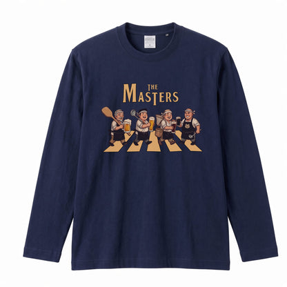 THE MASTERS | ザ・マスターズ | 居酒屋 大将 料理長 乾杯 ビール 横断歩道 パロディ イラスト ロングTシャツ【おもしろ・飲食業・賄い・父の日・開店祝い・プレゼントに最適】