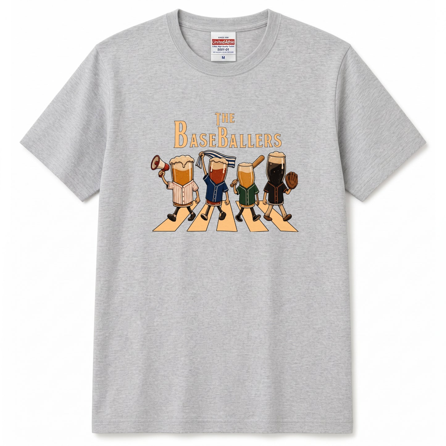 THE BASEBALLERS | 野球ビール アビーロード風パロディ 面白Tシャツ【野球観戦・ビール好き・ギフトに最適】