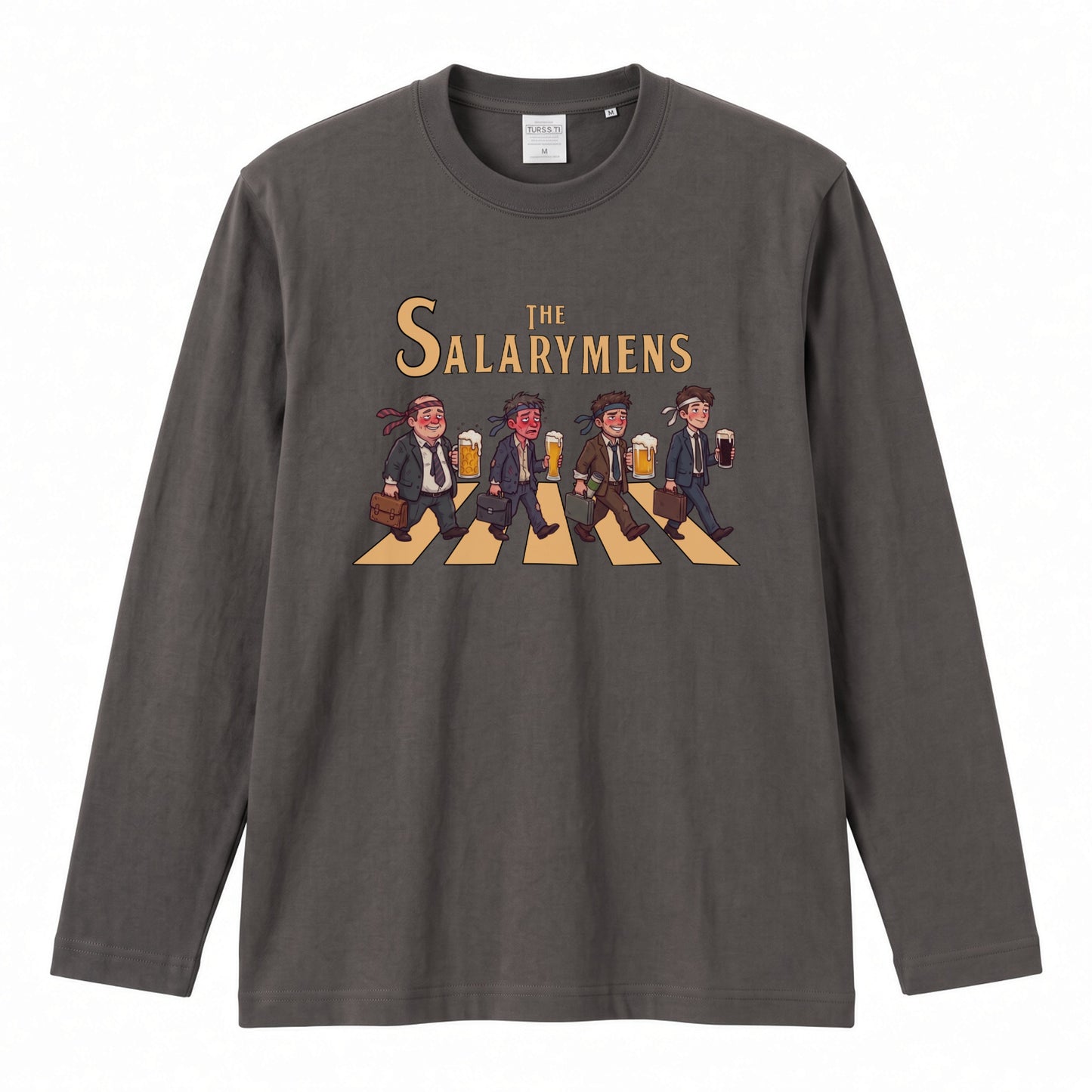 THE SALARYMENS | サラリーマンズ | ほろ酔い 社畜 横断歩道 パロディ ネクタイ巻き イラスト ロングTシャツ【おもしろ・飲み仲間・父の日・歓送迎会・プレゼントに最適】